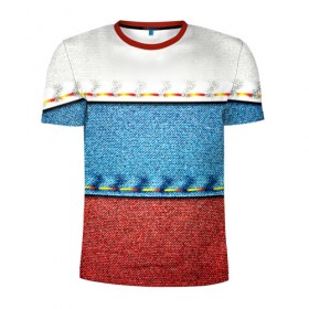 Мужская футболка 3D спортивная с принтом Триколор в Белгороде, 100% полиэстер с улучшенными характеристиками | приталенный силуэт, круглая горловина, широкие плечи, сужается к линии бедра | белый | красный | полосы | синий | ткань
