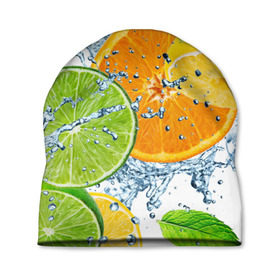 Шапка 3D с принтом Мятный смузи в Белгороде, 100% полиэстер | универсальный размер, печать по всей поверхности изделия | вода | еда | зима | искусство | лайм | лимон | листья | новинки | природа | солнце | фрукты