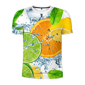 Мужская футболка 3D спортивная с принтом Мятный смузи в Белгороде, 100% полиэстер с улучшенными характеристиками | приталенный силуэт, круглая горловина, широкие плечи, сужается к линии бедра | Тематика изображения на принте: вода | еда | зима | искусство | лайм | лимон | листья | новинки | природа | солнце | фрукты