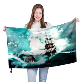 Флаг 3D с принтом Ship в Белгороде, 100% полиэстер | плотность ткани — 95 г/м2, размер — 67 х 109 см. Принт наносится с одной стороны | ship | корабль | море | фрегат | шторм