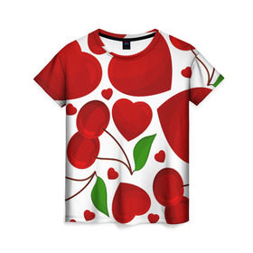Женская футболка 3D с принтом сердце и вишня в Белгороде, 100% полиэфир ( синтетическое хлопкоподобное полотно) | прямой крой, круглый вырез горловины, длина до линии бедер | вишня | сердце
