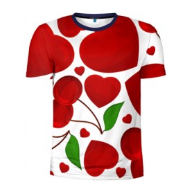 Мужская футболка 3D спортивная с принтом сердце и вишня в Белгороде, 100% полиэстер с улучшенными характеристиками | приталенный силуэт, круглая горловина, широкие плечи, сужается к линии бедра | вишня | сердце