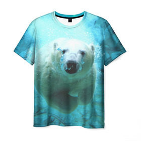 Мужская футболка 3D с принтом медведь в Белгороде, 100% полиэфир | прямой крой, круглый вырез горловины, длина до линии бедер | медведь | пловец