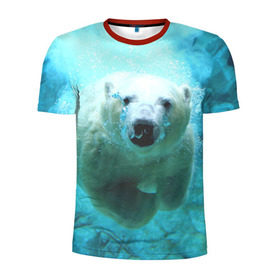 Мужская футболка 3D спортивная с принтом медведь в Белгороде, 100% полиэстер с улучшенными характеристиками | приталенный силуэт, круглая горловина, широкие плечи, сужается к линии бедра | медведь | пловец