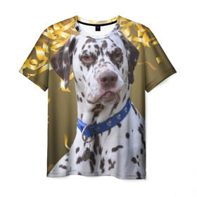 Мужская футболка 3D с принтом Скептический далматин в Белгороде, 100% полиэфир | прямой крой, круглый вырез горловины, длина до линии бедер | Тематика изображения на принте: далматин | далматинец | песик | пятнистый | собака | собаки