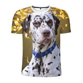 Мужская футболка 3D спортивная с принтом Скептический далматин в Белгороде, 100% полиэстер с улучшенными характеристиками | приталенный силуэт, круглая горловина, широкие плечи, сужается к линии бедра | Тематика изображения на принте: далматин | далматинец | песик | пятнистый | собака | собаки