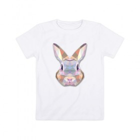 Детская футболка хлопок с принтом Полигональный кролик в Белгороде, 100% хлопок | круглый вырез горловины, полуприлегающий силуэт, длина до линии бедер | геометрический рисунок | голова | животные | кролик | фауна