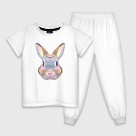 Детская пижама хлопок с принтом Полигональный кролик в Белгороде, 100% хлопок |  брюки и футболка прямого кроя, без карманов, на брюках мягкая резинка на поясе и по низу штанин
 | геометрический рисунок | голова | животные | кролик | фауна