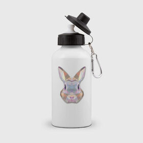 Бутылка спортивная с принтом Полигональный кролик в Белгороде, металл | емкость — 500 мл, в комплекте две пластиковые крышки и карабин для крепления | геометрический рисунок | голова | животные | кролик | фауна