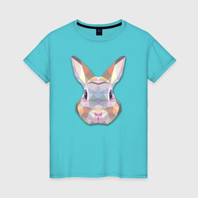 Женская футболка хлопок с принтом Полигональный кролик в Белгороде, 100% хлопок | прямой крой, круглый вырез горловины, длина до линии бедер, слегка спущенное плечо | геометрический рисунок | голова | животные | кролик | фауна