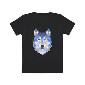 Детская футболка хлопок с принтом Полигональный волк в Белгороде, 100% хлопок | круглый вырез горловины, полуприлегающий силуэт, длина до линии бедер | волк | геометрический рисунок | голова | животные | фауна