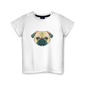 Детская футболка хлопок с принтом Полигональный мопс в Белгороде, 100% хлопок | круглый вырез горловины, полуприлегающий силуэт, длина до линии бедер | геометрический рисунок | голова | животные | мопс | собака | фауна