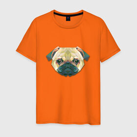 Мужская футболка хлопок с принтом Полигональный мопс в Белгороде, 100% хлопок | прямой крой, круглый вырез горловины, длина до линии бедер, слегка спущенное плечо. | геометрический рисунок | голова | животные | мопс | собака | фауна