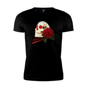Мужская футболка премиум с принтом Poison Love в Белгороде, 92% хлопок, 8% лайкра | приталенный силуэт, круглый вырез ворота, длина до линии бедра, короткий рукав | death | готика | готичная | любовь | роза | череп | эмо | яд