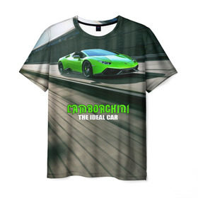Мужская футболка 3D с принтом Lamborghini в Белгороде, 100% полиэфир | прямой крой, круглый вырез горловины, длина до линии бедер | car | green | huracan | lamborghini | novitec | speed | spyder | supercar | torado | авто | автомобиль | машина