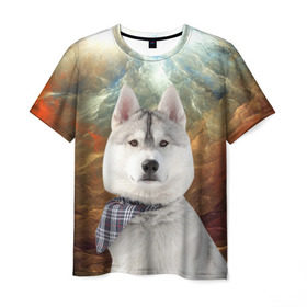 Мужская футболка 3D с принтом Хаски в Белгороде, 100% полиэфир | прямой крой, круглый вырез горловины, длина до линии бедер | маламут | песик | собака | собаки | собачка | хаски