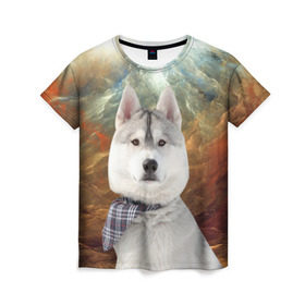 Женская футболка 3D с принтом Хаски в Белгороде, 100% полиэфир ( синтетическое хлопкоподобное полотно) | прямой крой, круглый вырез горловины, длина до линии бедер | маламут | песик | собака | собаки | собачка | хаски