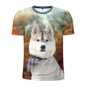 Мужская футболка 3D спортивная с принтом Хаски в Белгороде, 100% полиэстер с улучшенными характеристиками | приталенный силуэт, круглая горловина, широкие плечи, сужается к линии бедра | маламут | песик | собака | собаки | собачка | хаски