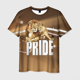 Мужская футболка 3D с принтом Pride в Белгороде, 100% полиэфир | прямой крой, круглый вырез горловины, длина до линии бедер | lion | голова животного | кот | кошка | лев | хищник | царь | цвет