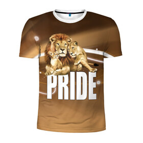 Мужская футболка 3D спортивная с принтом Pride в Белгороде, 100% полиэстер с улучшенными характеристиками | приталенный силуэт, круглая горловина, широкие плечи, сужается к линии бедра | lion | голова животного | кот | кошка | лев | хищник | царь | цвет