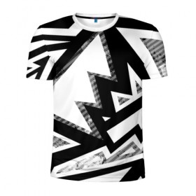 Мужская футболка 3D спортивная с принтом Треугольники в Белгороде, 100% полиэстер с улучшенными характеристиками | приталенный силуэт, круглая горловина, широкие плечи, сужается к линии бедра | белый | геометрия | черно белый | черный