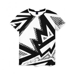 Женская футболка 3D с принтом Треугольники в Белгороде, 100% полиэфир ( синтетическое хлопкоподобное полотно) | прямой крой, круглый вырез горловины, длина до линии бедер | белый | геометрия | черно белый | черный