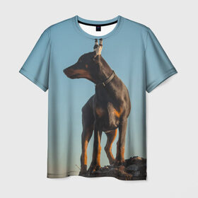 Мужская футболка 3D с принтом Доберман в Белгороде, 100% полиэфир | прямой крой, круглый вырез горловины, длина до линии бедер | Тематика изображения на принте: доберман | доберманы | пес | песик | псы | собака | собаки