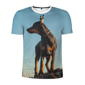 Мужская футболка 3D спортивная с принтом Доберман в Белгороде, 100% полиэстер с улучшенными характеристиками | приталенный силуэт, круглая горловина, широкие плечи, сужается к линии бедра | доберман | доберманы | пес | песик | псы | собака | собаки