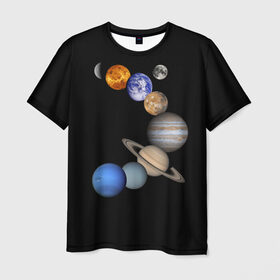 Мужская футболка 3D с принтом Парад планет в Белгороде, 100% полиэфир | прямой крой, круглый вырез горловины, длина до линии бедер | звёзды | космическое пространство | космос | планета | созвездие