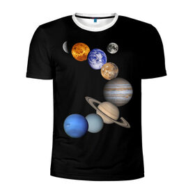Мужская футболка 3D спортивная с принтом Парад планет в Белгороде, 100% полиэстер с улучшенными характеристиками | приталенный силуэт, круглая горловина, широкие плечи, сужается к линии бедра | звёзды | космическое пространство | космос | планета | созвездие