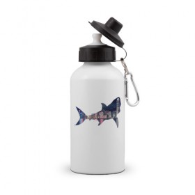 Бутылка спортивная с принтом акула город в Белгороде, металл | емкость — 500 мл, в комплекте две пластиковые крышки и карабин для крепления | Тематика изображения на принте: 