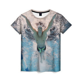 Женская футболка 3D с принтом Пловец в Белгороде, 100% полиэфир ( синтетическое хлопкоподобное полотно) | прямой крой, круглый вырез горловины, длина до линии бедер | 