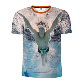 Мужская футболка 3D спортивная с принтом Пловец в Белгороде, 100% полиэстер с улучшенными характеристиками | приталенный силуэт, круглая горловина, широкие плечи, сужается к линии бедра | Тематика изображения на принте: 