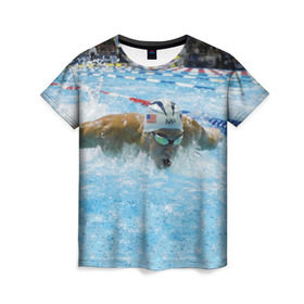 Женская футболка 3D с принтом Пловец в Белгороде, 100% полиэфир ( синтетическое хлопкоподобное полотно) | прямой крой, круглый вырез горловины, длина до линии бедер | бассейн | вода | пловец