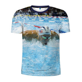 Мужская футболка 3D спортивная с принтом Пловец в Белгороде, 100% полиэстер с улучшенными характеристиками | приталенный силуэт, круглая горловина, широкие плечи, сужается к линии бедра | бассейн | вода | пловец