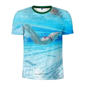 Мужская футболка 3D спортивная с принтом swimmer в Белгороде, 100% полиэстер с улучшенными характеристиками | приталенный силуэт, круглая горловина, широкие плечи, сужается к линии бедра | пловец