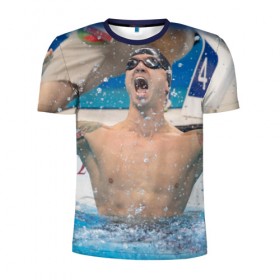 Мужская футболка 3D спортивная с принтом Пловец в Белгороде, 100% полиэстер с улучшенными характеристиками | приталенный силуэт, круглая горловина, широкие плечи, сужается к линии бедра | swimmer