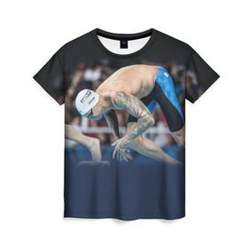 Женская футболка 3D с принтом Пловец в Белгороде, 100% полиэфир ( синтетическое хлопкоподобное полотно) | прямой крой, круглый вырез горловины, длина до линии бедер | бассейн | вода | прыжок