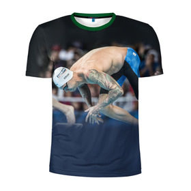 Мужская футболка 3D спортивная с принтом Пловец в Белгороде, 100% полиэстер с улучшенными характеристиками | приталенный силуэт, круглая горловина, широкие плечи, сужается к линии бедра | бассейн | вода | прыжок