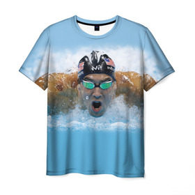 Мужская футболка 3D с принтом swimmer в Белгороде, 100% полиэфир | прямой крой, круглый вырез горловины, длина до линии бедер | пловец