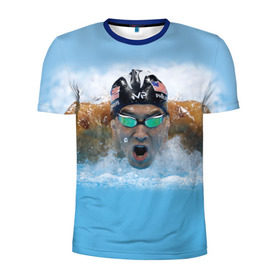 Мужская футболка 3D спортивная с принтом swimmer в Белгороде, 100% полиэстер с улучшенными характеристиками | приталенный силуэт, круглая горловина, широкие плечи, сужается к линии бедра | пловец