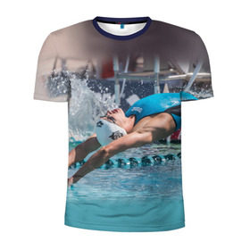 Мужская футболка 3D спортивная с принтом Пловец в Белгороде, 100% полиэстер с улучшенными характеристиками | приталенный силуэт, круглая горловина, широкие плечи, сужается к линии бедра | swimmer