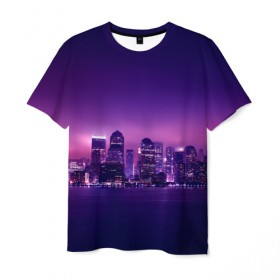 Мужская футболка 3D с принтом Ночной город в Белгороде, 100% полиэфир | прямой крой, круглый вырез горловины, длина до линии бедер | город | ночь