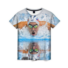 Женская футболка 3D с принтом Пловец в Белгороде, 100% полиэфир ( синтетическое хлопкоподобное полотно) | прямой крой, круглый вырез горловины, длина до линии бедер | плавание