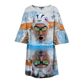 Детское платье 3D с принтом Пловец в Белгороде, 100% полиэстер | прямой силуэт, чуть расширенный к низу. Круглая горловина, на рукавах — воланы | плавание