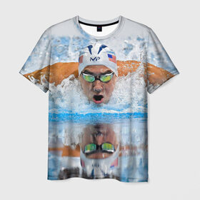 Мужская футболка 3D с принтом Пловец в Белгороде, 100% полиэфир | прямой крой, круглый вырез горловины, длина до линии бедер | Тематика изображения на принте: плавание