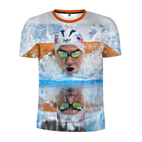 Мужская футболка 3D спортивная с принтом Пловец в Белгороде, 100% полиэстер с улучшенными характеристиками | приталенный силуэт, круглая горловина, широкие плечи, сужается к линии бедра | плавание