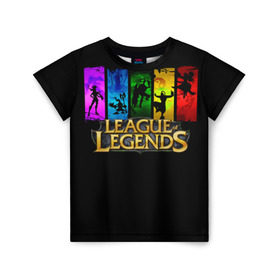 Детская футболка 3D с принтом LOL Heroes 2 в Белгороде, 100% гипоаллергенный полиэфир | прямой крой, круглый вырез горловины, длина до линии бедер, чуть спущенное плечо, ткань немного тянется | l.o.l | league of legends | игры | лига легенд | лол