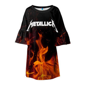 Детское платье 3D с принтом Metallica fire в Белгороде, 100% полиэстер | прямой силуэт, чуть расширенный к низу. Круглая горловина, на рукавах — воланы | металлика