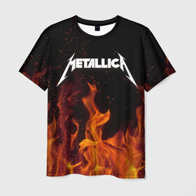 Мужская футболка 3D с принтом Metallica fire в Белгороде, 100% полиэфир | прямой крой, круглый вырез горловины, длина до линии бедер | Тематика изображения на принте: металлика